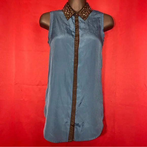 SOLD: Rock & Republic Blue Sleeve Blouse with Studded Collar - Picture 3 of 10